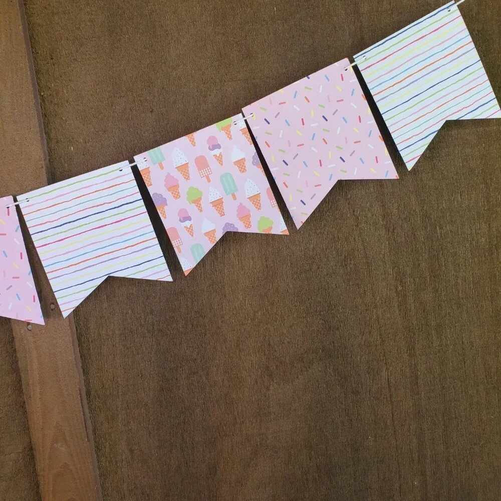 Pastel Ice Cream Party Decorations Set with Banners & Confetti